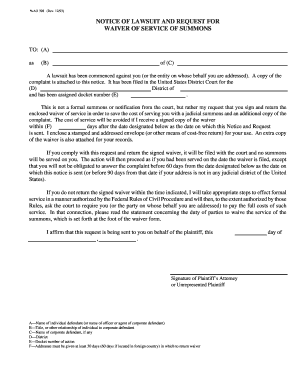 Notice of Lawsuit and Request for Waiver of Service of Summons