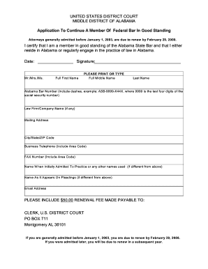 US Federal Bar Renewal Application