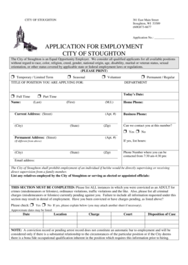 City of Stoughton Employment Application