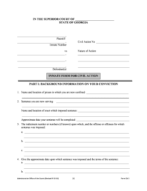 Georgia Inmate Form for Civil Action