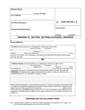 Colorado District Court Subpoena