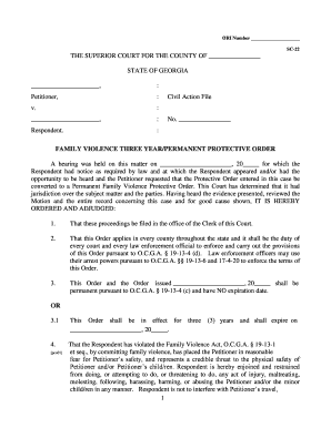 Georgia Family Violence Protective Order