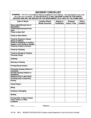 Incident Checklist for Abuse Complaint