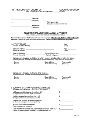 Georgia Domestic Relations Financial Affidavit