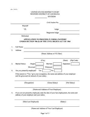 Application to Proceed In Forma Pauperis