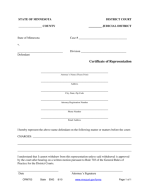 Minnesota Certificate of Representation