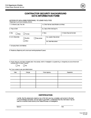USMS Contractor Security Background Data Information Form