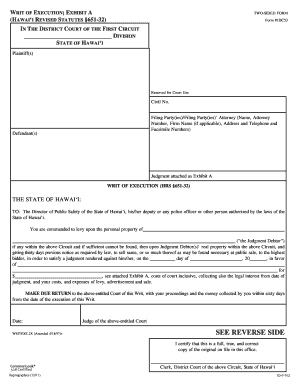 Hawaii Writ of Execution Form