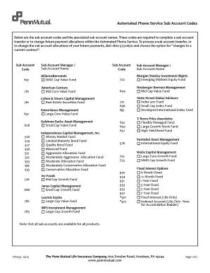 Automated Phone Service Sub Account Transfer Form