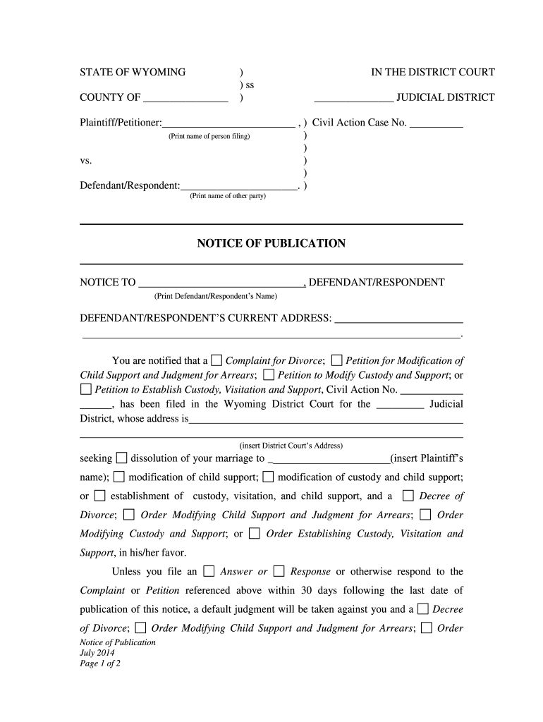 NOTICE OF PUBLICATION - courtsstatewyus - courts state wy Preview on Page 1
