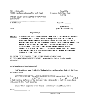 New York Child Abuse Case Summons