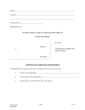 Answer to Complaint for Divorce