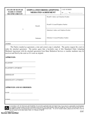Hawaii Family Court Mediated Agreement