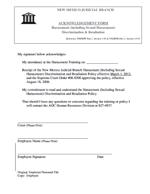 New Mexico Judicial Branch Harassment Training Acknowledgment Form