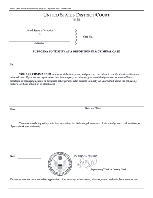Subpoena to Testify at a Deposition in a Criminal Case