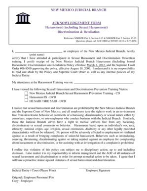 New Mexico Judicial Branch Harassment Training Acknowledgment Form
