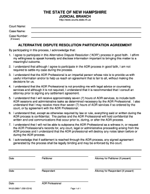 New Hampshire Alternative Dispute Resolution Participation Agreement