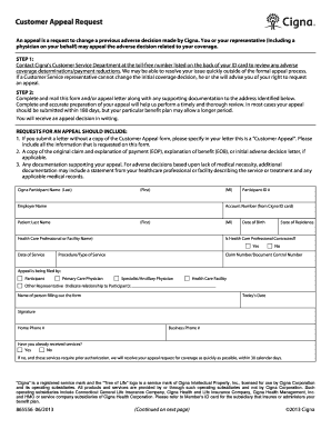 Cigna Customer Appeal Request Form