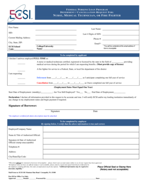 Federal Perkins Loan Deferment/Cancellation Request
