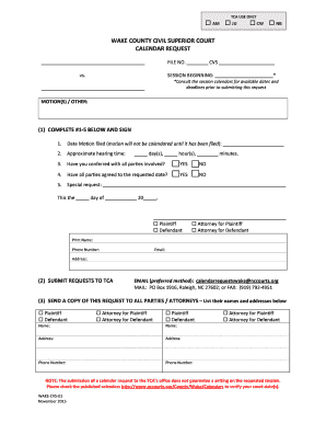 Wake County Civil Superior Court Calendar Request