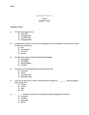Sample Exam 1 CS120
