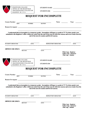 Request for Incomplete Grade