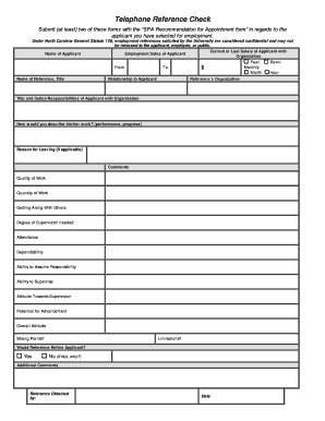 Telephone Reference Check Form