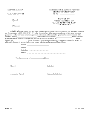 Notice of Termination of Collaborative Law Agreement