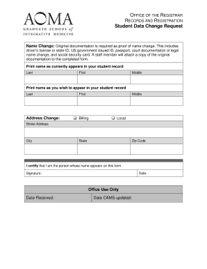Student Data Change Request