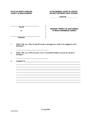North Carolina Jury Verdict Form