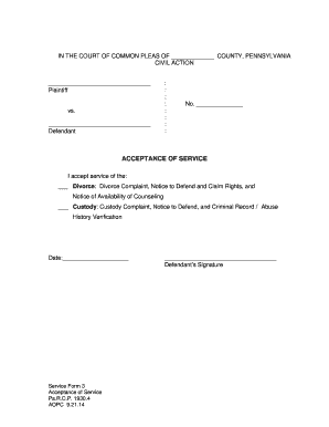 Acceptance of Service Form