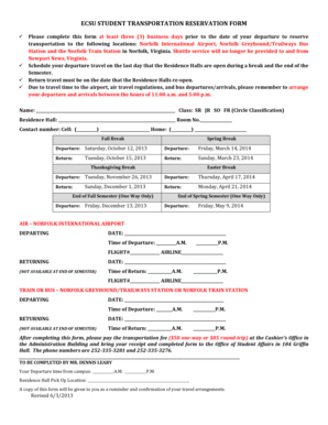 ECSU Student Transportation Reservation Form