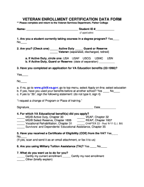 Veteran Enrollment Certification Data Form