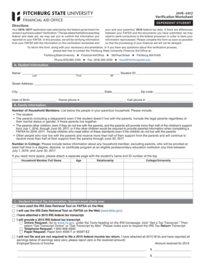 2016–2017 Verification Worksheet