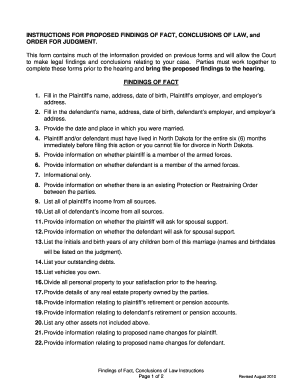 North Dakota Divorce Findings of Fact and Conclusions of Law