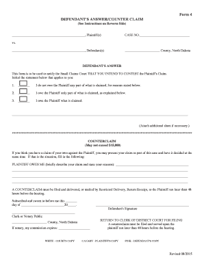 Defendant's Answer/Counterclaim Form