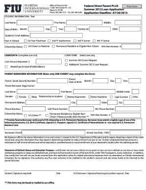 Federal Direct Parent PLUS Loan Application