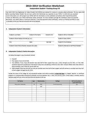 2013–2014 Verification Worksheet