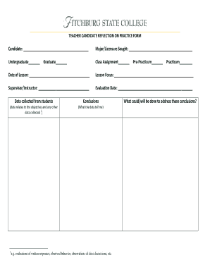 Teacher Candidate Reflection on Practice Form