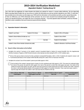 2013–2014 Verification Worksheet