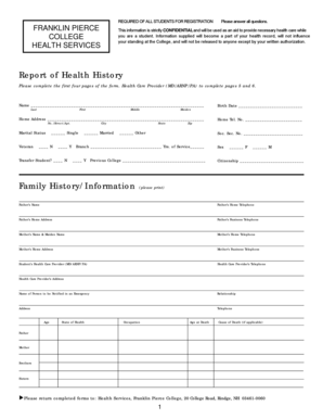 Student Health History Form