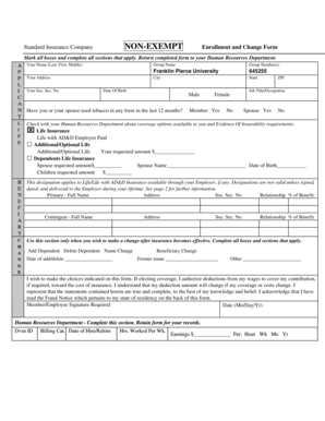Non-Exempt Enrollment and Change Form