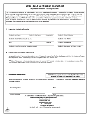2013–2014 Verification Worksheet
