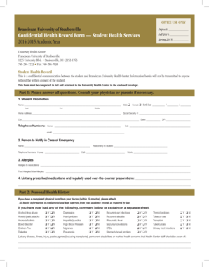 Student Health Record Form