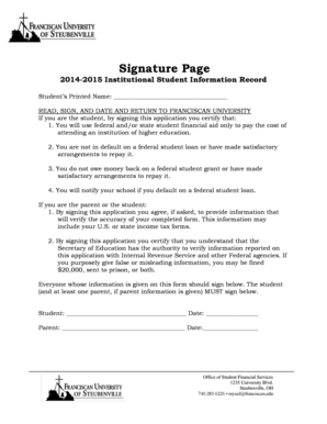 Student Financial Aid Signature Page