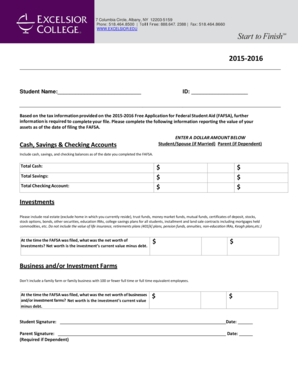 2015-2016 FAFSA Asset Verification Form