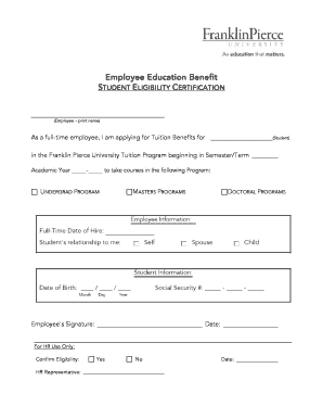 Employee Education Benefit Student Eligibility Certification