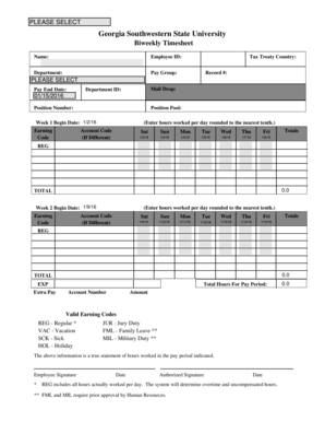 Georgia Southwestern State University Biweekly Timesheet