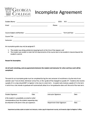 Incomplete Grade Agreement Form