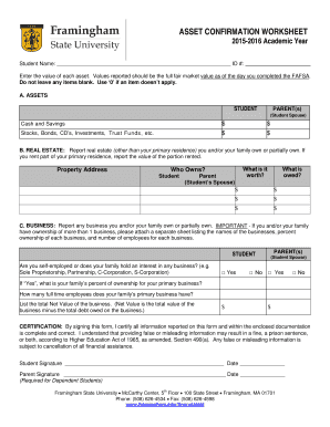 Asset Confirmation Worksheet